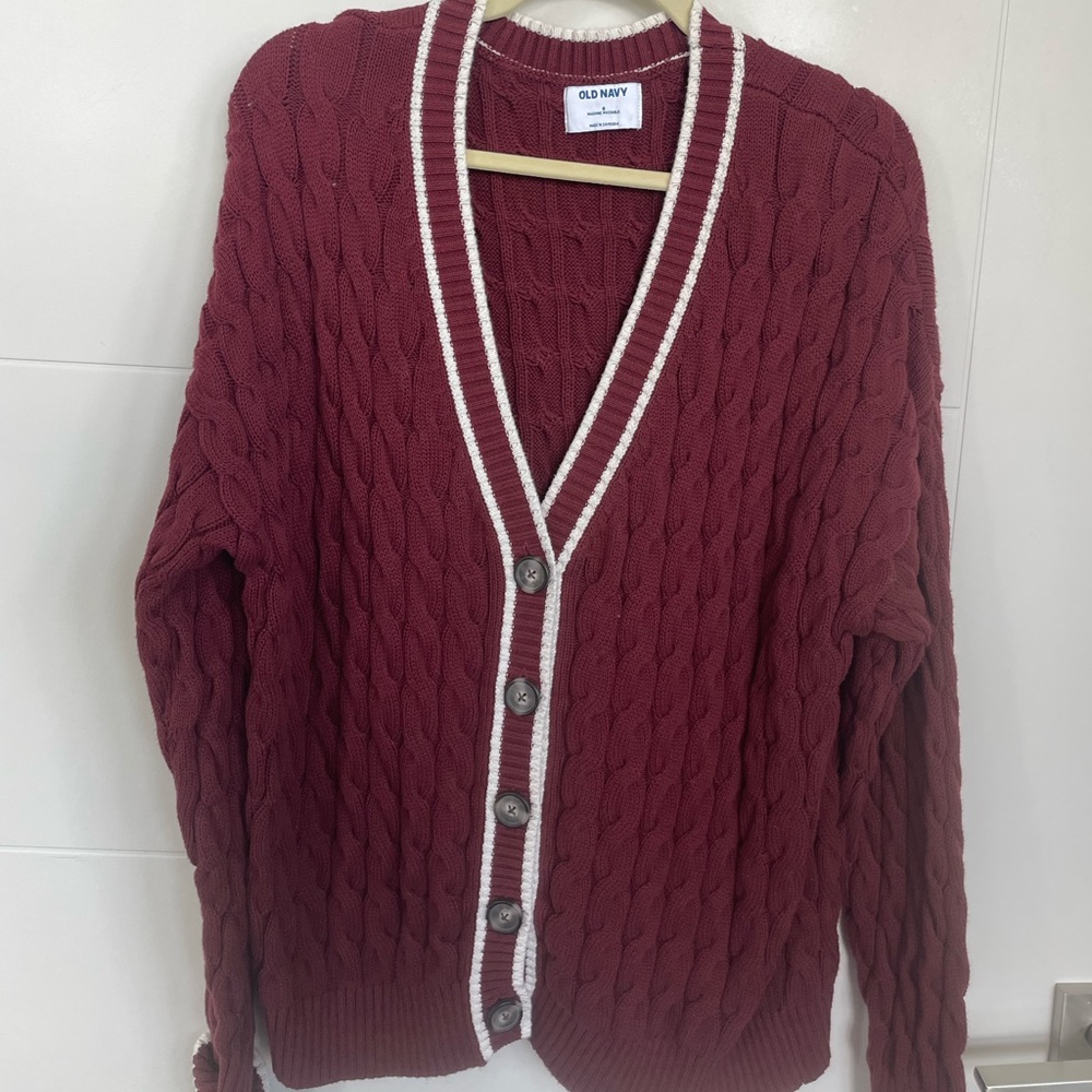 🔥OLD NAVY🔥Cable Knit Cardigan with White Trim, Small